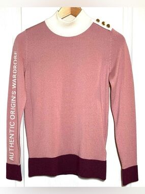 A.O.W. Authentic Origins Wardrobe Pink Ultra Fine Wool Mock Neck Sweater Size S